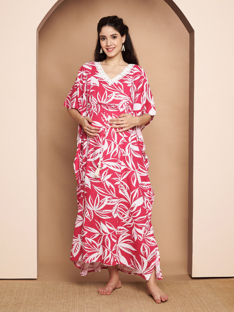 Secret Wish Print Maxi Maternity Kaftan Nightdress