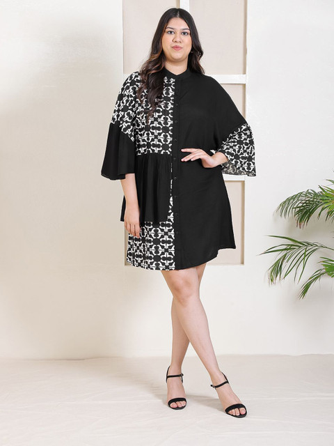 DEEBACO Plus Size Print Flared Sleeves Shirt Dress - Image 2