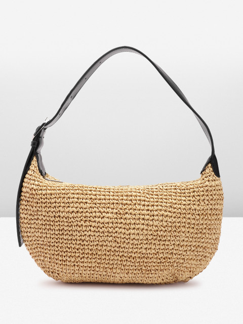 MANGO Textured Natural FIbre Structured Shoulder Bag