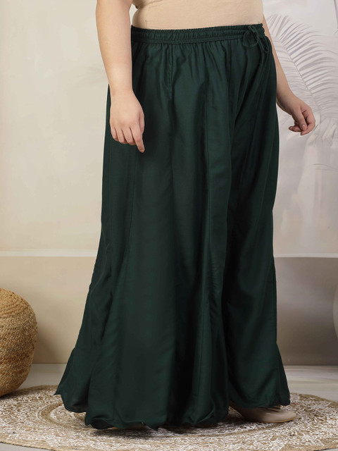 CLORA CREATION PLUS Women Solid Regular Flared Ethnic Palazzos - Image 2