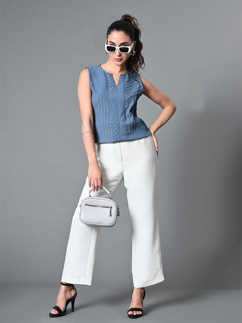 The Roadster Life Co. Women Self Design Keyhole Neck Polyester Top