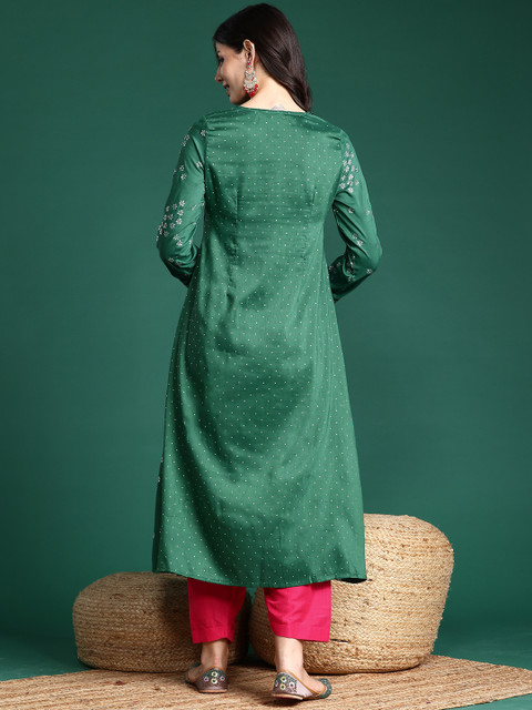 Sangria Women Printed Regular Kurta with Trousers - Image 6