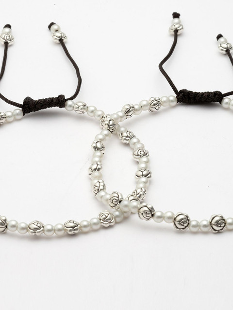 Sanjog Silver-Plated Oxidised Beaded Pearl Anklets - Image 5