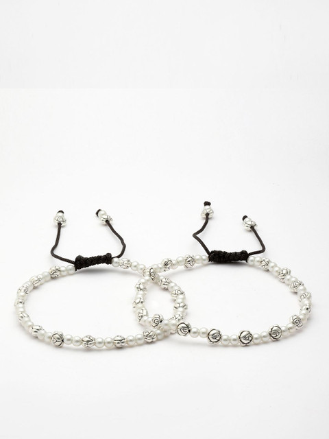 Sanjog Silver-Plated Oxidised Beaded Pearl Anklets - Image 2