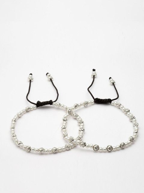 Sanjog Silver-Plated Oxidised Beaded Pearl Anklets - Image 3