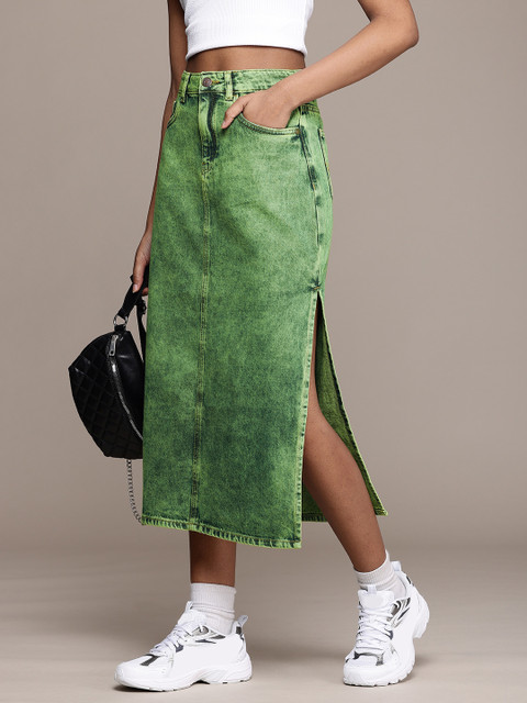 The Roadster Life Co. Women Straight Pure Cotton Denim Midi Skirt