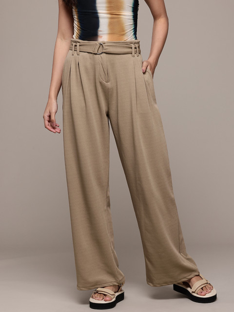 The Roadster Lifestyle Co. Women Pleated Korean Pants With Belt