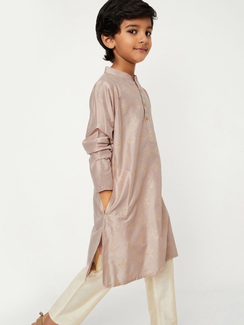 max Boys Geometric Embroidered Mandarin Collar Straight Kurta - Image 3