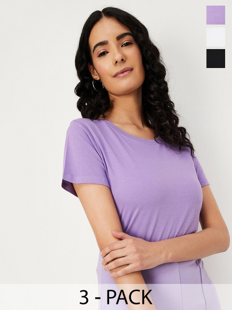 Max Women Solid T-Shirt - Pack of 3