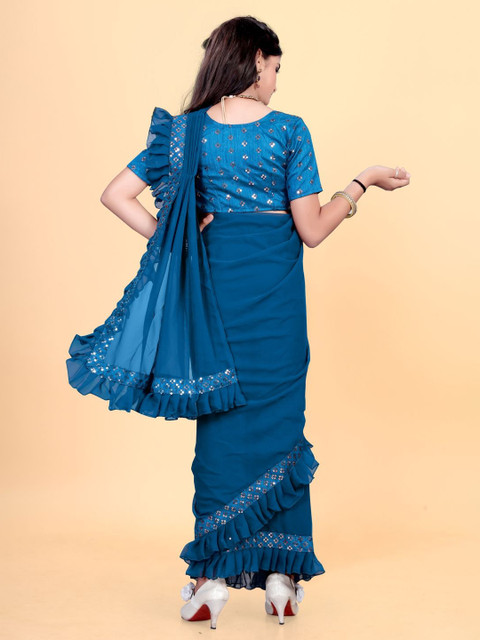 BAESD Embroidered Pure Georgette Ready to Wear Saree - Image 4