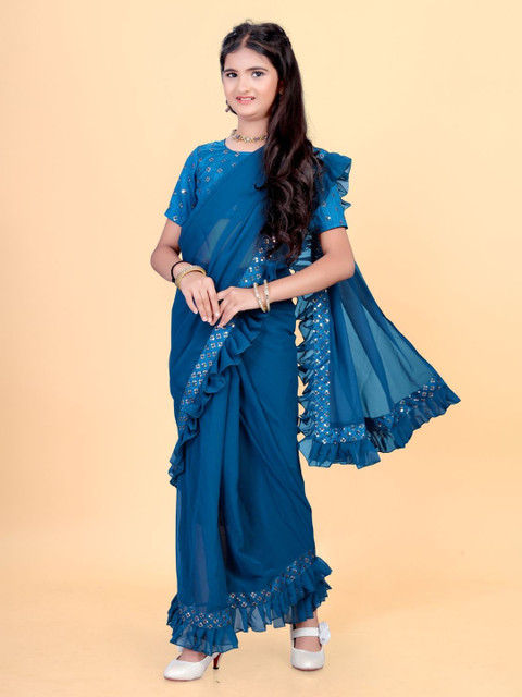 BAESD Embroidered Pure Georgette Ready to Wear Saree - Image 3