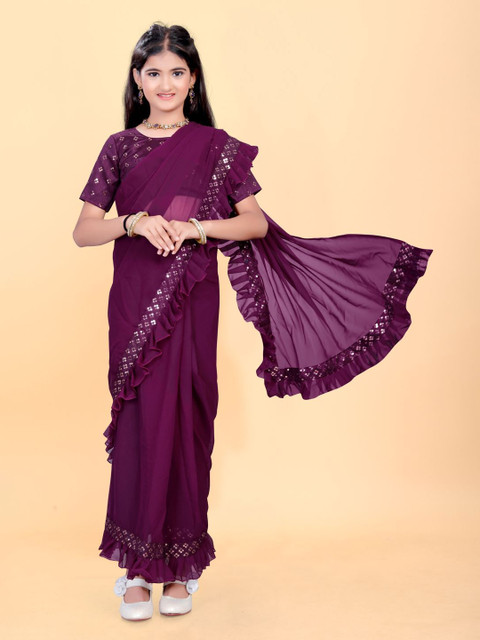 BAESD Girls Embroidered Pure Georgette Saree