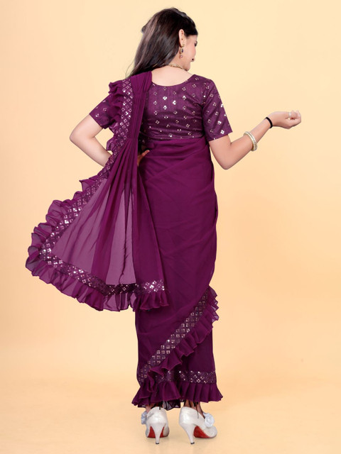 BAESD Girls Embroidered Pure Georgette Saree - Image 4