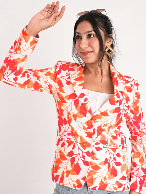 KIZI Leaf Printed Slim-Fit Single-Breasted Blazer - Image 7