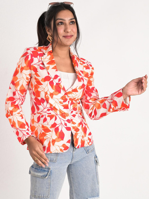 KIZI Leaf Printed Slim-Fit Single-Breasted Blazer - Image 3