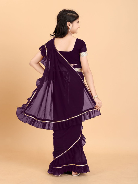 BAESD Gotta Patti Pure Georgette Ready to Wear Ruffle Saree For Girls - Image 4