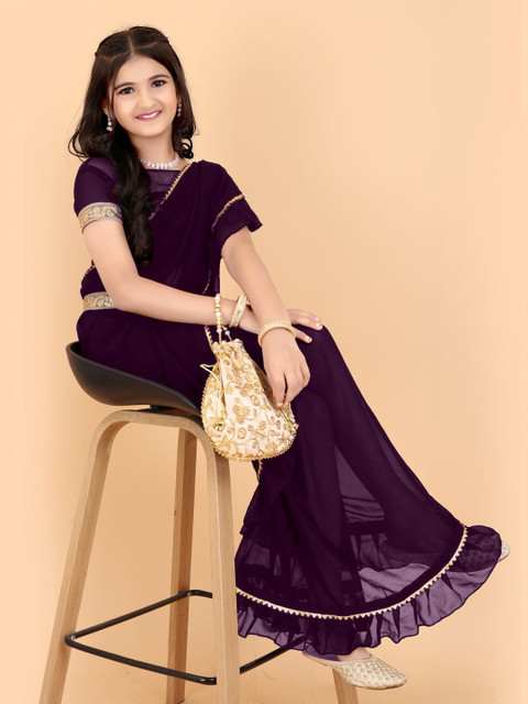 BAESD Gotta Patti Pure Georgette Ready to Wear Ruffle Saree For Girls - Image 5