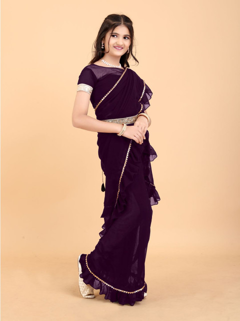 BAESD Gotta Patti Pure Georgette Ready to Wear Ruffle Saree For Girls - Image 2