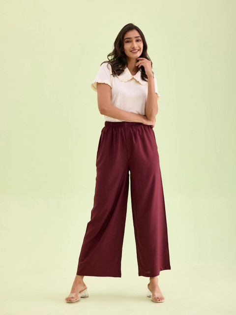 Go Colors Women Solid Mid Rise Wide Leg Western Palazzos