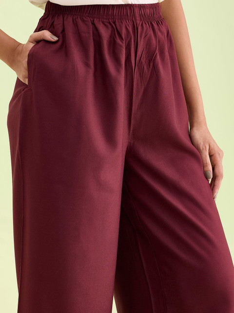Go Colors Women Solid Mid Rise Wide Leg Western Palazzos - Image 3