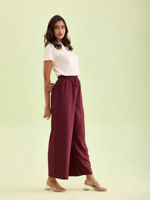 Go Colors Women Solid Mid Rise Wide Leg Western Palazzos - Image 4
