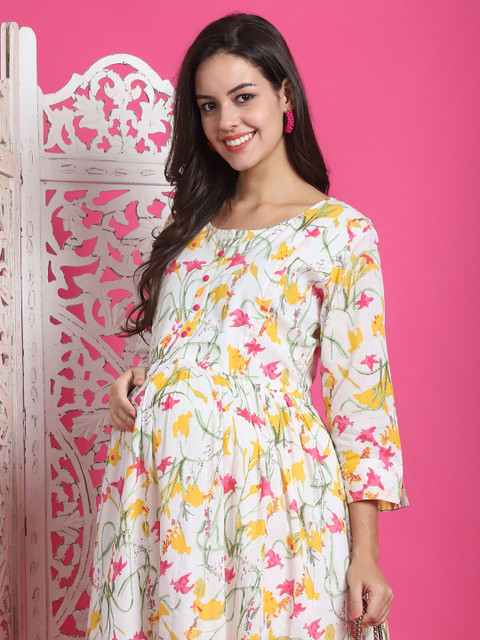 Rajnandini Floral Printed Maternity Fit & Flare Midi Ethnic Dress - Image 6