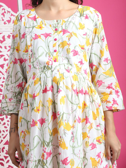 Rajnandini Floral Printed Maternity Fit & Flare Midi Ethnic Dress - Image 2