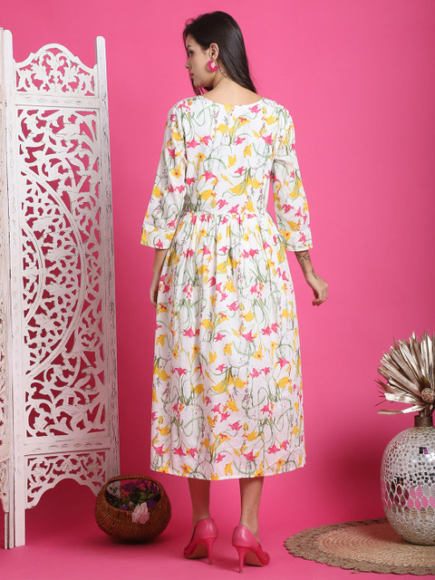 Rajnandini Floral Printed Maternity Fit & Flare Midi Ethnic Dress - Image 4