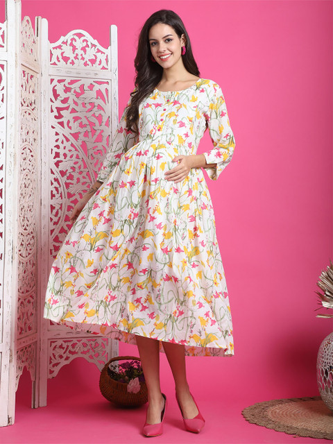 Rajnandini Floral Printed Maternity Fit & Flare Midi Ethnic Dress