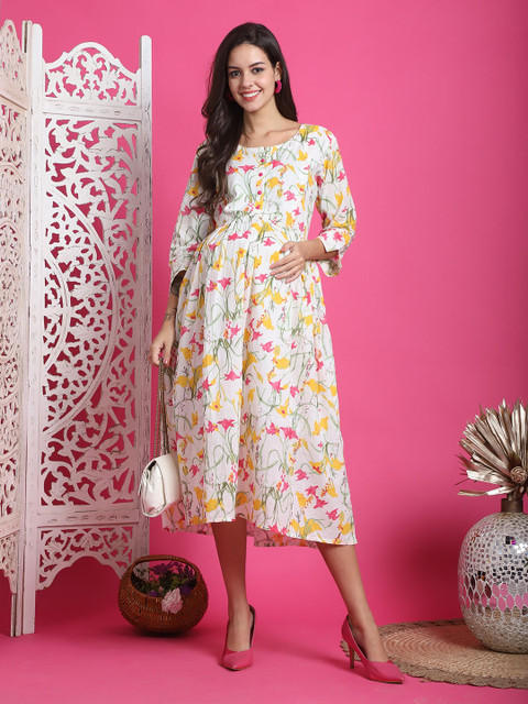 Rajnandini Floral Printed Maternity Fit & Flare Midi Ethnic Dress - Image 5