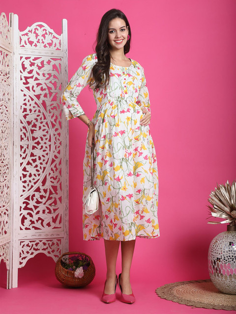 Rajnandini Floral Printed Maternity Fit & Flare Midi Ethnic Dress - Image 3
