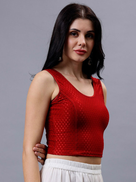 Plus Size Women Woven Design Sleeveless Saree Blouse - Image 2
