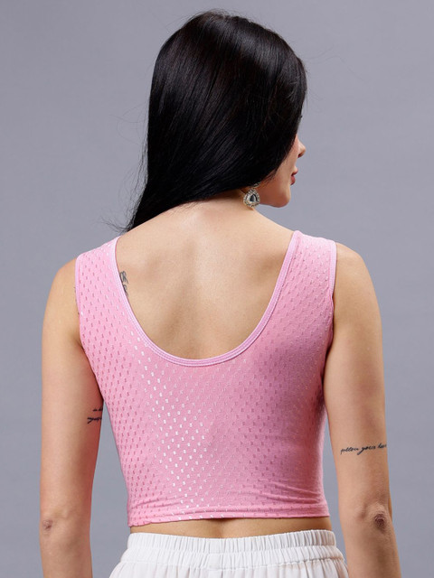 Plus Size Woven Design Sleeveless Saree Blouse - Image 3