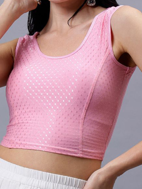 Plus Size Woven Design Sleeveless Saree Blouse - Image 5