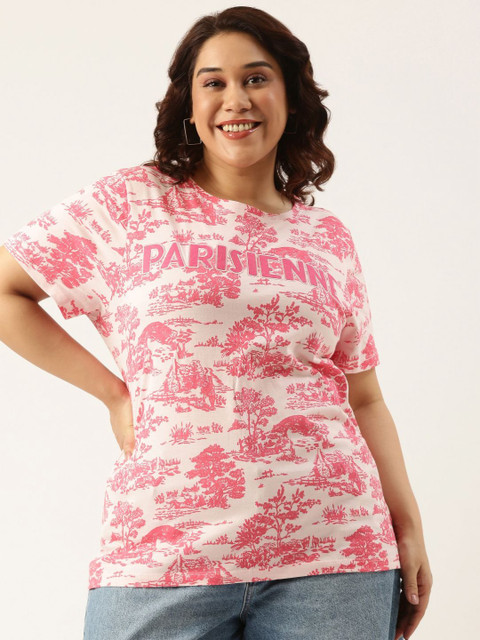 MARCA Bold Women Plus Size Conversational Printed Bio Finish T-shirt With Embroidery