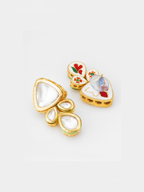 aadita Gold-Plated Kundan-Studded Contemporary Drop Earrings - Image 3
