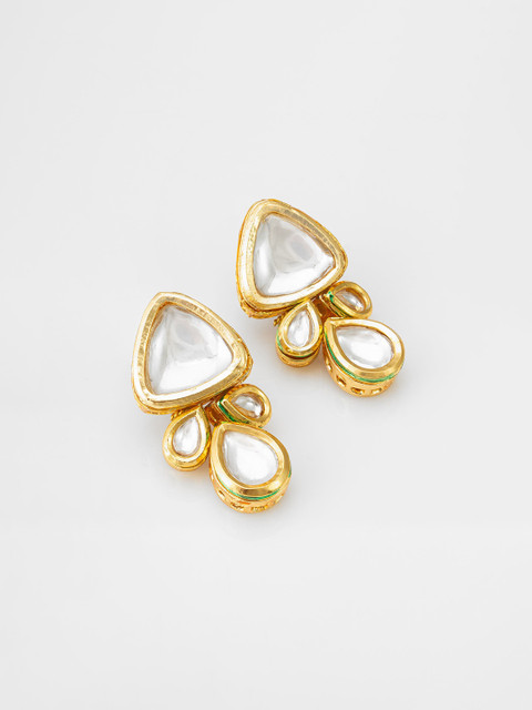 aadita Gold-Plated Kundan-Studded Contemporary Drop Earrings - Image 2
