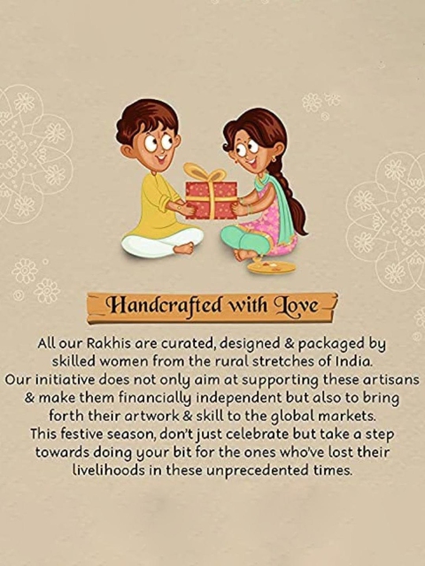 I Jewels Om Rudraksh Thread Rakhi With Roli Chawal & Greeting Card - Image 5