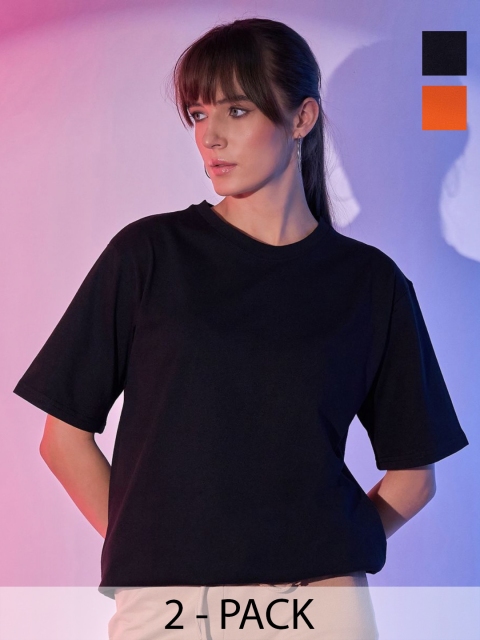 BUY NEW TREND Women Pack Of 2 Solid Oversized T-shirt