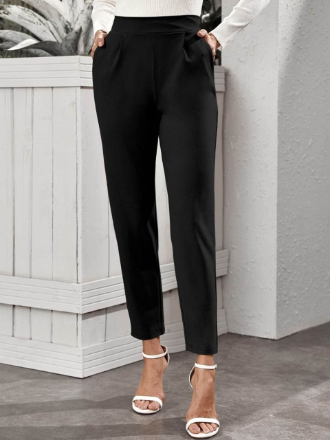 BAESD Women Smart Tapered Fit High-Rise Wrinkle Free Trousers