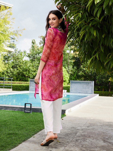 KALINI Floral Embroidered Chikankari Georgette Straigth Kurta - Image 4