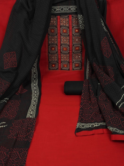 KAMI KUBI Ethnic Motifs Printed Mirror Work Pure Cotton Unstitched Dress Material