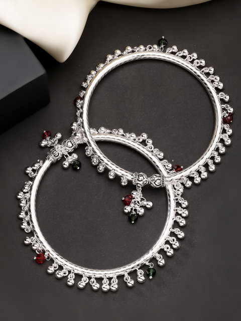 NVR Silver-Plated Beaded Kada Anklets - Image 2