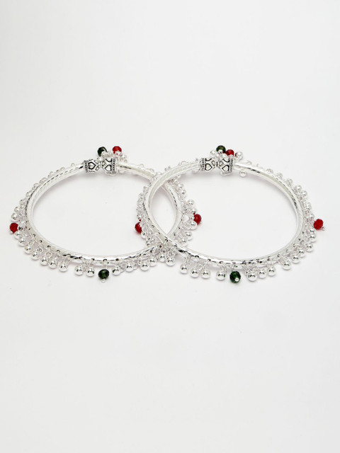 NVR Silver-Plated Beaded Kada Anklets - Image 3