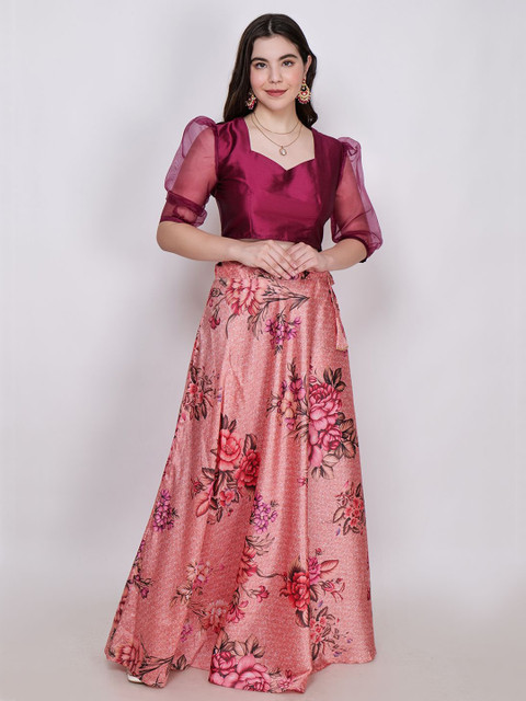 Frolic Rolic Silk Blouse & Printed Silk Skirt Set