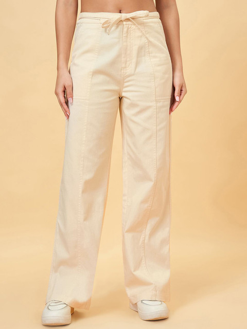 Honey by Pantaloons Women Cotton Flared High-Rise Trousers