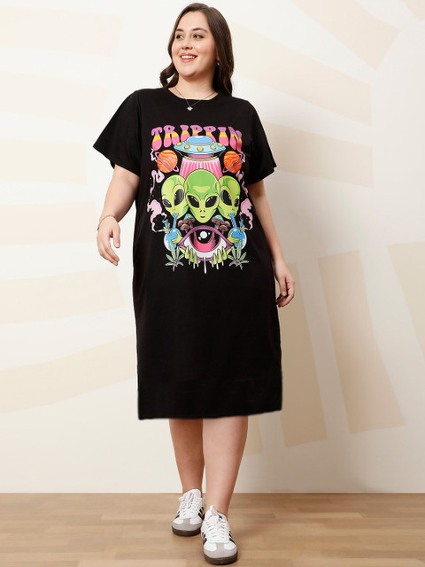Athena Ample Plus Size Printed Cotton T-shirt Midi Dress