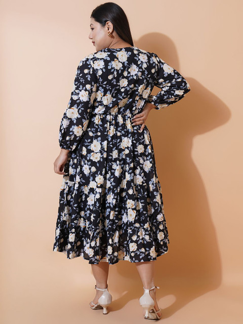 U&F Beyond Plus Size Floral Printed Georgette Fit & Flare Midi Dress - Image 4