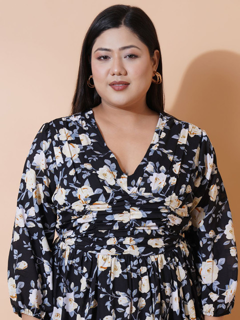 U&F Beyond Plus Size Floral Printed Georgette Fit & Flare Midi Dress - Image 2