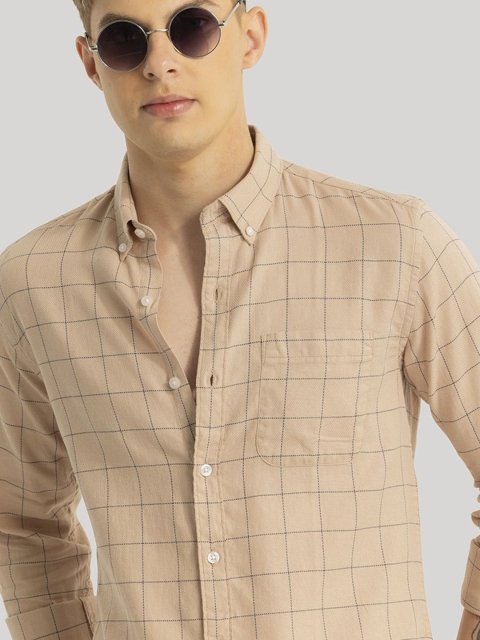 Snitch Men Smart Button-Down Collar Checked Cotton Slim Fit Casual Shirt - Image 2